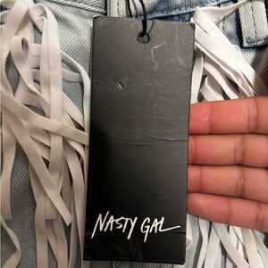 Nasty Gal Light Blue Denim Jeans  with White Fringe NWT